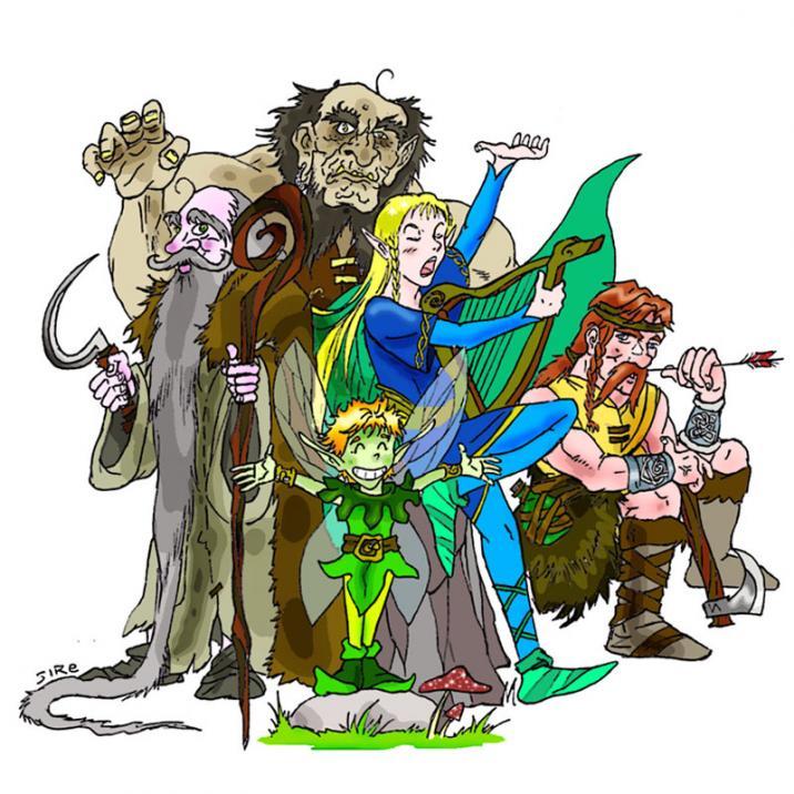 Gruppo Celtico: druido, elfo bardo, folletto, ranger, mezzogigante.