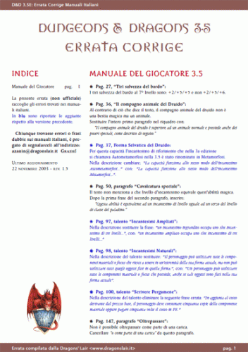 Maggiori informazioni riguardo "Manuali Italiani Errata Corrige D&D 3.5E"