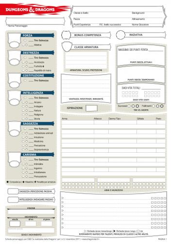 Scheda PG D'L  per D&D 5a Edizione