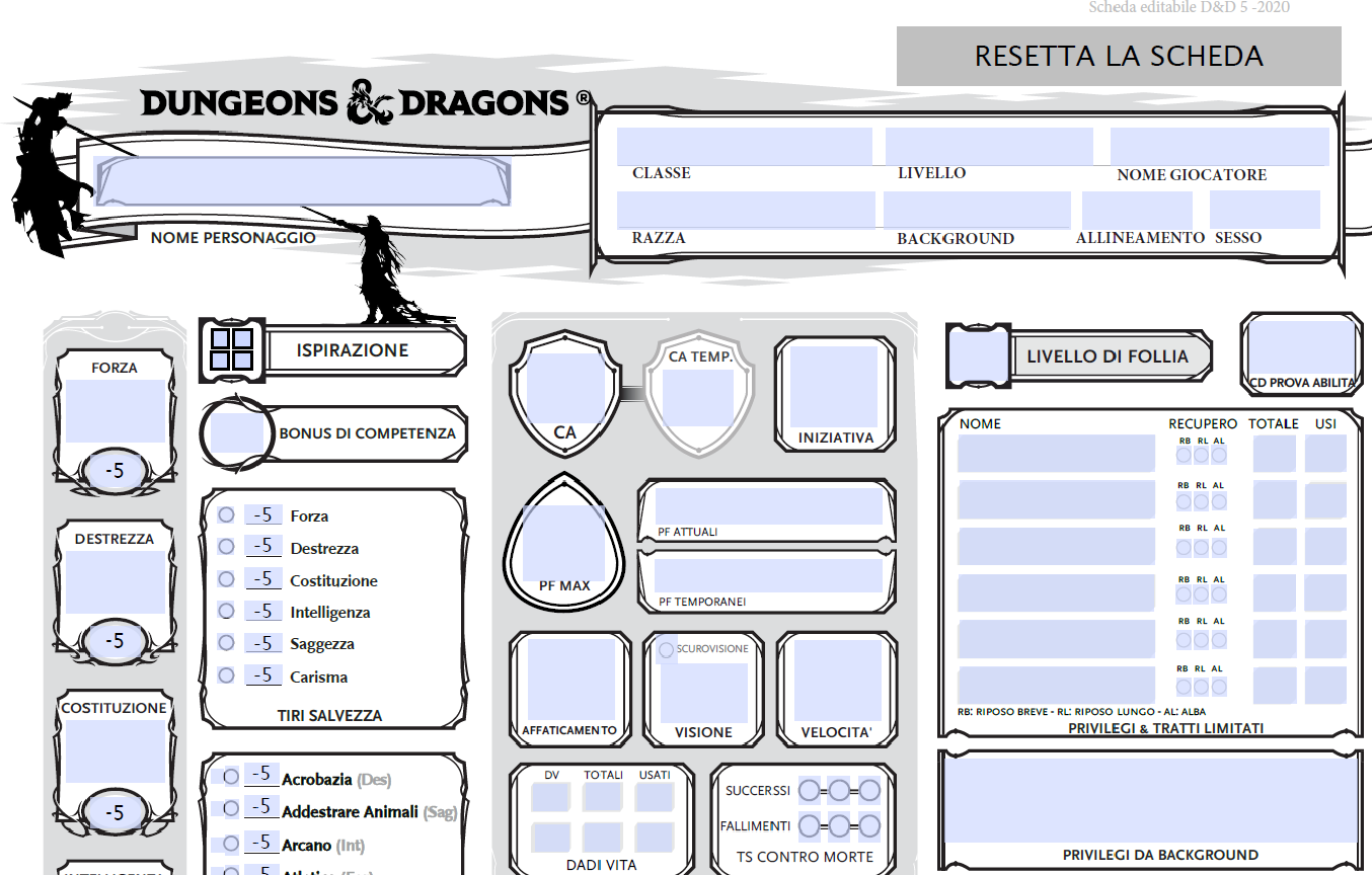 Scheda Editabile D&D 5e fanmade