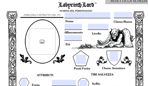 Maggiori informazioni riguardo "Scheda Labyrinth Lord base e Advanced editabile italiano"
