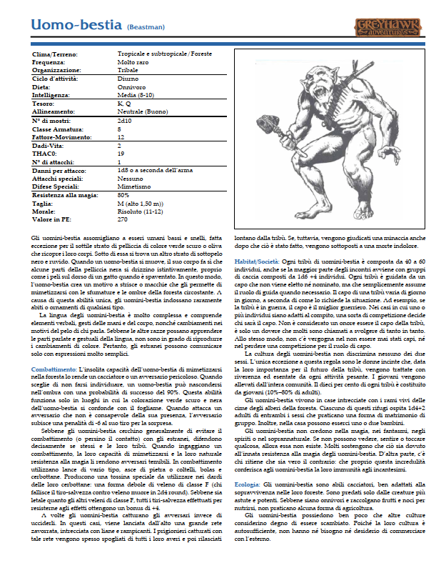 [Bestiario] Compendio dei Mostri - Appendice 5 - Avventure a Greyhawk